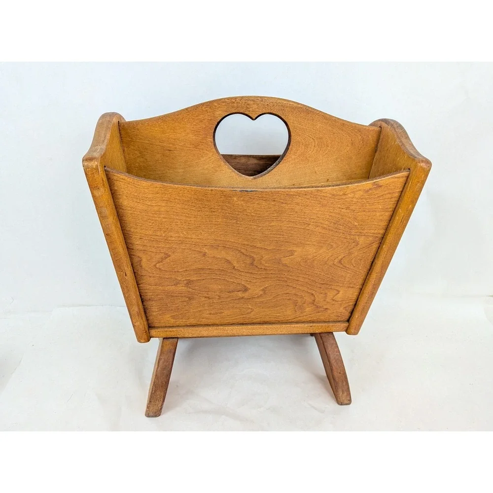 Vtg Antique Wood Heart Cutout Magazine Rack MCM Cottagecore Boho A.S. Payne 1940